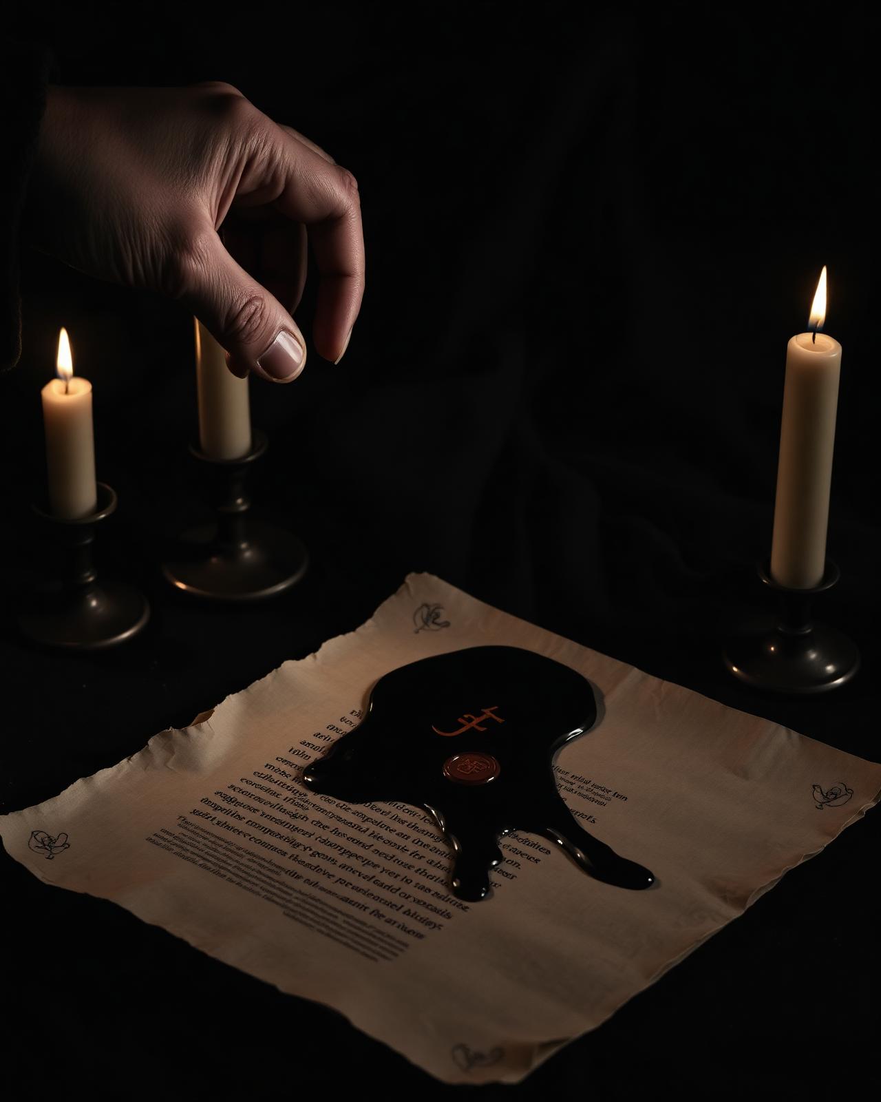 Wax-sealed parchment in candlelight